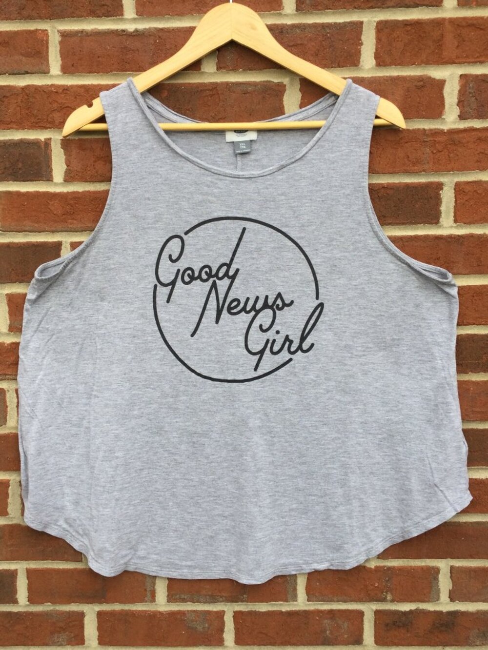 Old Navy Graphic Tank XXL Gray Good Girl News Relaxed Flowy Curved Hem